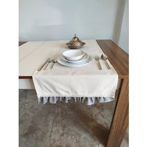 Naturel Organik Yumuşak Keten Fırfırlı Runner 47X120 cm
