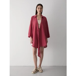 Bordo Flam Keten Kimono Gömlek