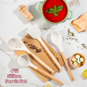 3166 Bambu Silikon 4 Parça Servis Takımı Seti Beyaz