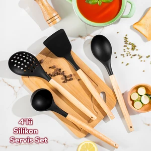 3168 Bambu Silikon 4 Parça Servis Takımı Seti Siyah