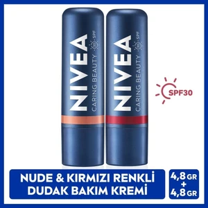 Kırmızı Renkli Dudak Bakım Kremi ve Nude Renkli Dudak Bakım Kremi, SPF30, Dudak ve Yanaklar Için
