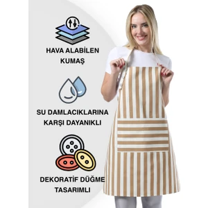 Boyun Ayarlı,sugeçirmez, Şef, Aşçı, Mutfak Önlüğü, Cafe, Barista, Kuaför, Ressam ve Çiçekçi Önlükleri, Kahverengi ve Beyaz  Çizgili Önlük