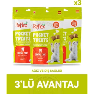 Pocket Treats Dental Care - Ağız ve Diş Sağlığı İçin Kedi Ödül Maması Seti 3x60 gr