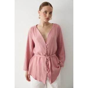 Pembe Çok Düğmeli Kimono