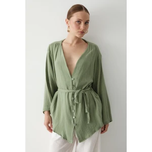 Haki Çok Düğmeli Kimono
