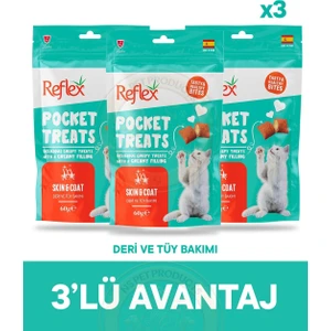 Pocket Treats Deri ve Tüy Bakımı Için Kedi Ödül Maması 3lü Fırsat 3X60GR