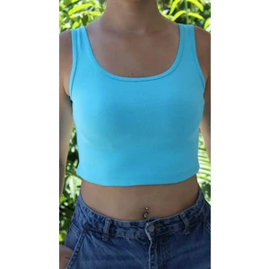 Kadın Mavi Basic Ribana Atlet Crop – Likralı Spor Üst