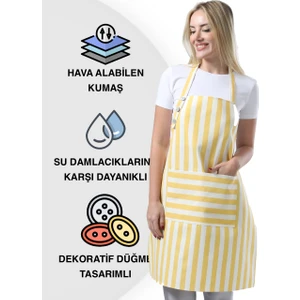 Boyun Ayarlı,sugeçirmez, Şef, Aşçı, Mutfak Önlüğü, Cafe, Barista, Kuaför, Ressam ve Çiçekçi Önlükleri, Sarı ve Beyaz  Çizgili Önlük