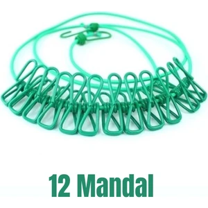 12 Mandallı Elastik Çamaşır Aparatı Ipi 185-380 cm Uzunluk Pratik Çamaşır Asma Ipi