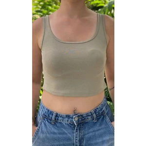 Kadın Haki Basic Ribana Atlet Crop – Likralı Spor Üst