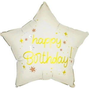 Beyaz  Happy Birthday Yazılı Yıldız Balon