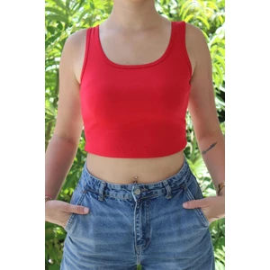 Kadın Kırmızı Basic Ribana Atlet Crop – Likralı Spor Üst