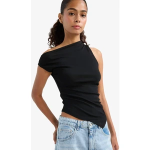 Slim Fit Dar Kesim Tek Omuzlu Ribana Siyah Bluz F2453AX25SM