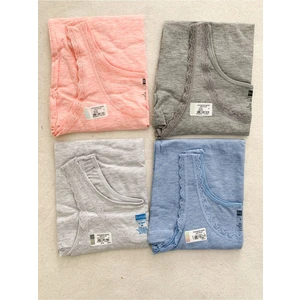 Kadın Renkli Dantelli Gübürlü Kalın Askı Body Atlet 4lü