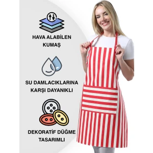 Boyun Ayarlı,sugeçirmez, Şef, Aşçı, Mutfak Önlüğü, Cafe, Barista, Kuaför, Ressam ve Çiçekçi Önlükleri, Kırmızı ve Beyaz  Çizgili Önlük