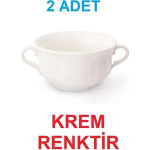 Krem Renk Çift Kulplu Çorbalık Porselen Çorba Kabı Çorba Kasesi 12 cm 350 cc 2 Adet