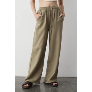 Çağla Beli Lastikli Pamuklu Keten Pantolon