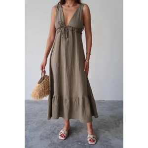 V Yaka Müslin Elbise