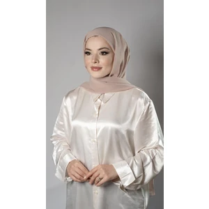 Bej Pratik Hazır Geçmeli Şal Şifon Boru Boneli 3001_12