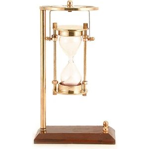 Vintage Pusulalı Eskitme Pirinç Denizci Kum Saati 16CM