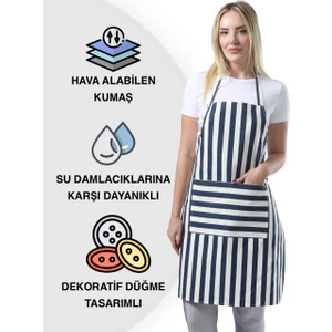 Boyun Ayarlı,sugeçirmez,cepli Şef,aşçı, Mutfak Önlüğü,cafe,barista, Lacivert ve Beyaz Çizgili Önlük,kuaför,ressam ve Çiçekçiönlükleri