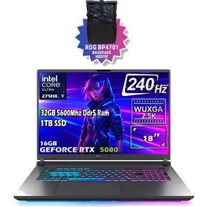 ROG STRIX G18 G815LW-S9129-GAMING Intel Core Ultra 9 275HX 32GB 5600Mhz Ddr5 Ram 1TB SSD RTX 5080 16GB 18" WQXGA 240Hz  2.5K Freedos Taşınabilir Bilgisayar