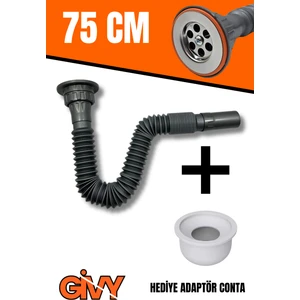 Gri Rakorlu Körüklü Sifon Kısa 75 cm Adaptör Contalı Aqua