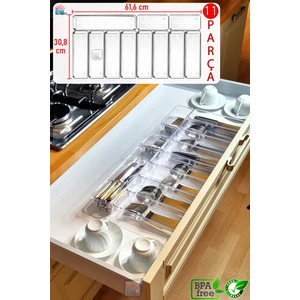 Color House 11'li Set Modüler Kaşıklık Mutfak Çekmece Içi Organizer Şeffaf Clear Çatal Bıçak Kaşık Düzenleyici