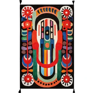 Cool Halı Lumina Siyah Soyut Desenli Dekoratif Halı Saçaklı Yıkanabilir Tasarım Salon Balkon Halısı