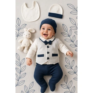 Yenidoğan &bebek Papyonlu Çizğili Battaniyeli 7 Parça Hastane Çıkışı Zıbın Seti