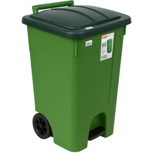 Siyah Plastik 85 Litre Köşeli Pedallı Tekerlekli Çöp Kovası