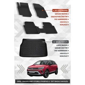 Opel Crossland 2017+ Uyumlu 4.5d Premium Havuzlu Oto Paspas ve Liner Marka 3D Üst Bagaj Havuzu