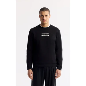 Avva Erkek Siyah Bisiklet Yaka Baskılı Bi-Stretch İnterlok Regular Fit Sweatshirt A51Y1204