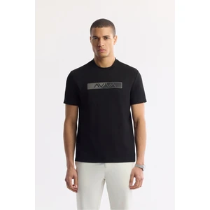 Avva Erkek Siyah Bisiklet Yaka Baskılı Bi-Stretch İnterlok Regular Fit T-Shirt A51Y1089