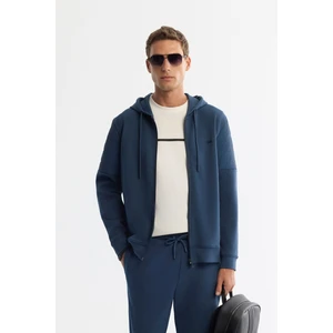 Avva Erkek İndigo Kapüşonlu Pamuklu Fermuarlı Elastan Regular Fit Sweatshirt A42Y1264