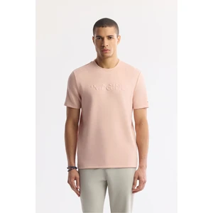 Erkek Pembe Bisiklet Yaka Jakarlı T-shirt A41y1167