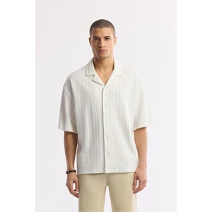 Avva Erkek Ekru Apaj Yaka %100 Pamuk jakarlı Kısa Kol Regular Fit Gömlek A51Y2218