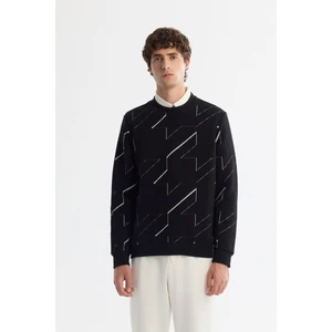 Avva Erkek Siyah Bisiklet Yaka Pamuklu Baskılı Regular Fit Sweatshirt A42Y1375