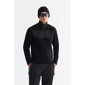 Erkek Siyah Soğuğa Dayanıklı Fermuarlı Dik Yaka Polar Sweatshirt A42y1380