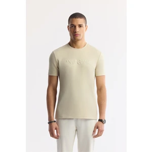 Erkek Bej Bisiklet Yaka Jakarlı T-shirt A41y1167