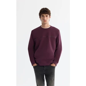 Erkek Bordo Bisiklet Yaka Pamuklu Baskılı Elastan Sweatshirt A42Y1267