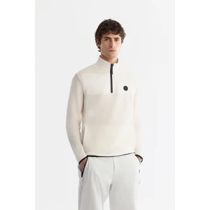 Erkek Ekru Soğuğa Dayanıklı Fermuarlı Dik Yaka Polar Sweatshirt A42y1380