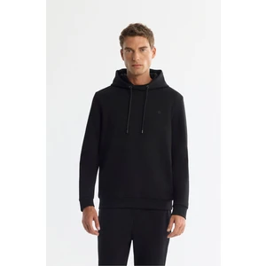 Erkek Siyah Kapüşonlu Esnek Yumuşak Doku Interlok Kumaş Sweatshirt B001101