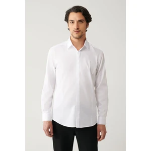 Erkek Beyaz Slim Fit %100 Pamuk Klasik Yaka Saten Gömlek B002002