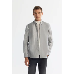 Avva Erkek Antrasit Düğmeli Yaka %100 Pamuk Çizgili Regular Fit Gömlek A42Y2044