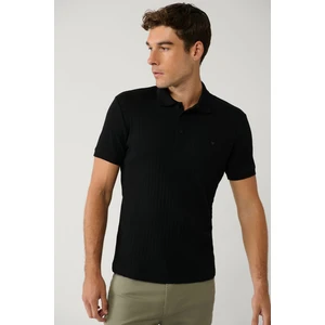 Avva Erkek Siyah %100 Pamuk 3 Düğmeli Jakarlı Polo Yaka Regular Fit T-Shirt A41Y1354