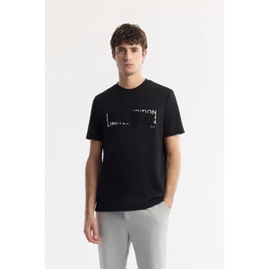 Avva Erkek Siyah Bisiklet Yaka Baskılı Bi-Stretch İnterlok Regular Fit T-Shirt A51Y1003