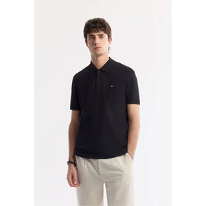 Erkek Siyah %100 Pamuk Hızlı Kuruyan Kıvrılmayan Polo Yaka T-Shirt B001032