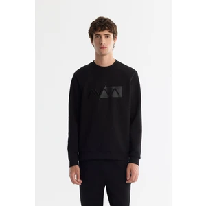 Erkek Siyah Bisiklet Yaka Pamuklu Baskılı Elastan Sweatshirt A42y1259