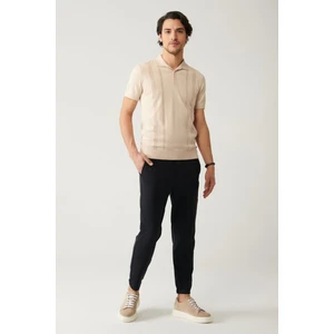 Erkek Lacivert Relaxed Fit Örme Beli Lastikli Pantolon A41y3036